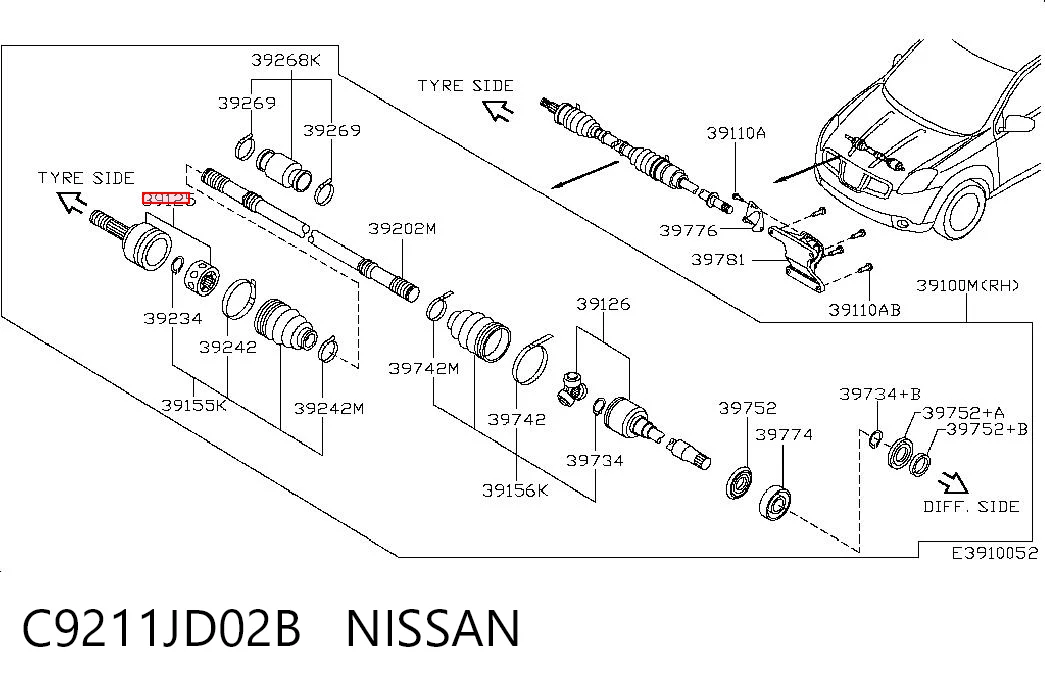 Junta homocinética externa dianteira para Nissan Qashqai J10