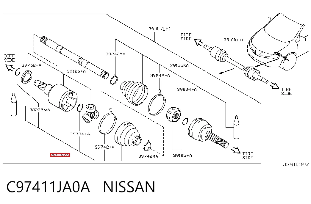 Bota de proteção interna de junta homocinética do semieixo dianteiro Nissan Murano  Z51