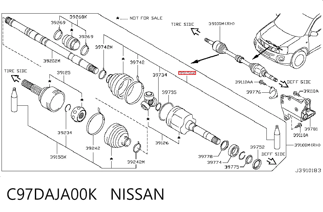 C97DAJA00K Nissan/Infiniti Bota de proteção interna de junta homocinética do semieixo dianteiro