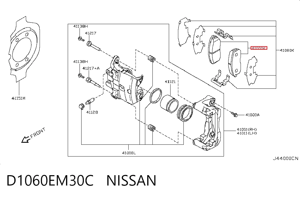 D1060EM30C Nissan/Infiniti Sapatas do freio dianteiras de disco