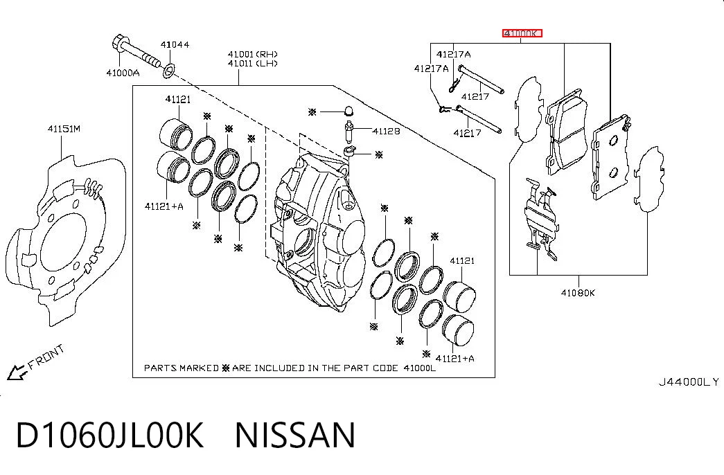 D1060JL00K Nissan/Infiniti Sapatas do freio dianteiras de disco