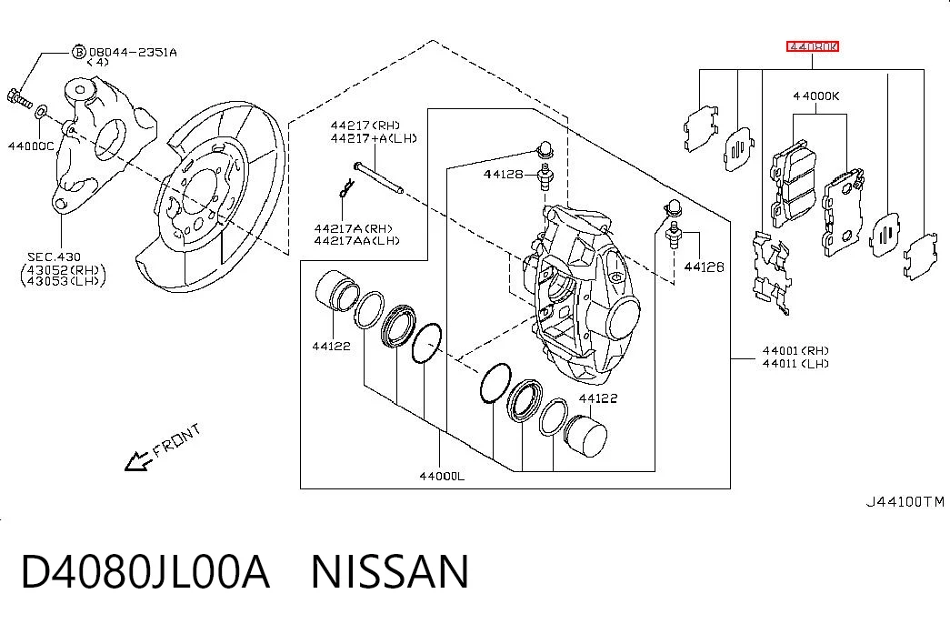 D4080JL00A Nissan/Infiniti Kit de reparação das sapatas do freio