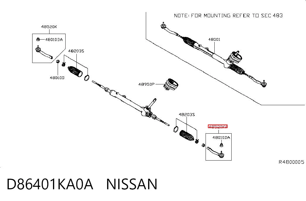 D86401KA0A Nissan/Infiniti Ponta externa da barra de direção