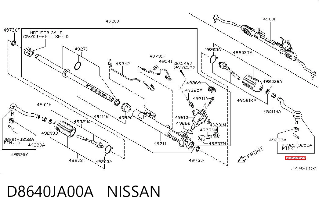 D8640JA00A Nissan/Infiniti Ponta externa da barra de direção