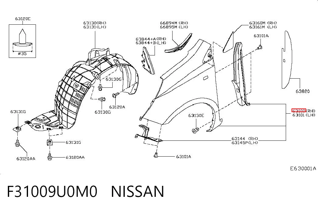 Pára-lama dianteiro direito para Nissan Note  E11
