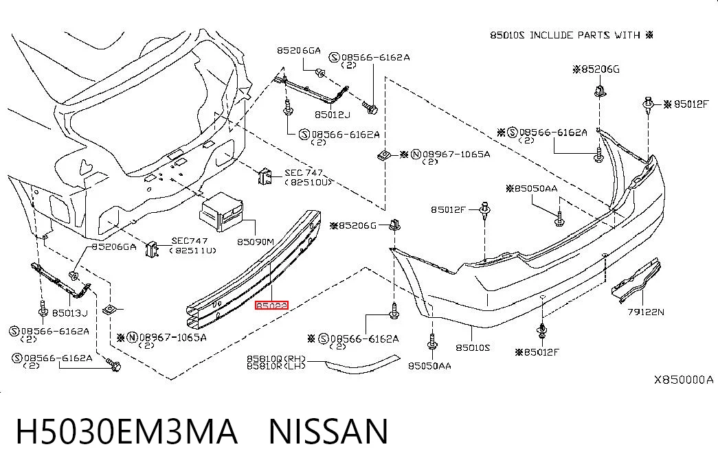 Reforçador do pára-choque traseiro Nissan Tiida C11X ao melhor preço