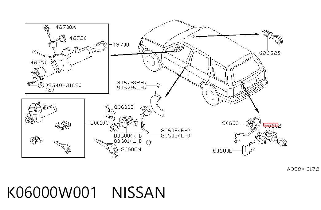 Trinco de fecho de porta-malas (de 3ª/5ª porta traseira) Nissan Pathfinder R50 ao melhor preço