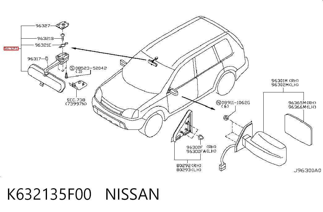  Espelho de salão interno Nissan X-Trail SUV (T30) (2001 - 2007) 