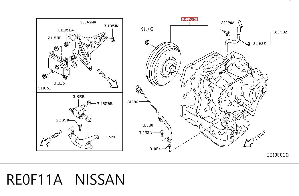 RE0F11A Nissan/Infiniti Caixa Automática de Mudança montada