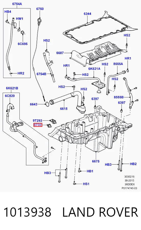 1013938 Land Rover Tampão de panela de motor
