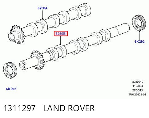 1311297 Land Rover Árvore distribuidora direita de escape de motor