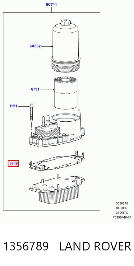 1356789 Land Rover Vedante de adaptador do filtro de óleo