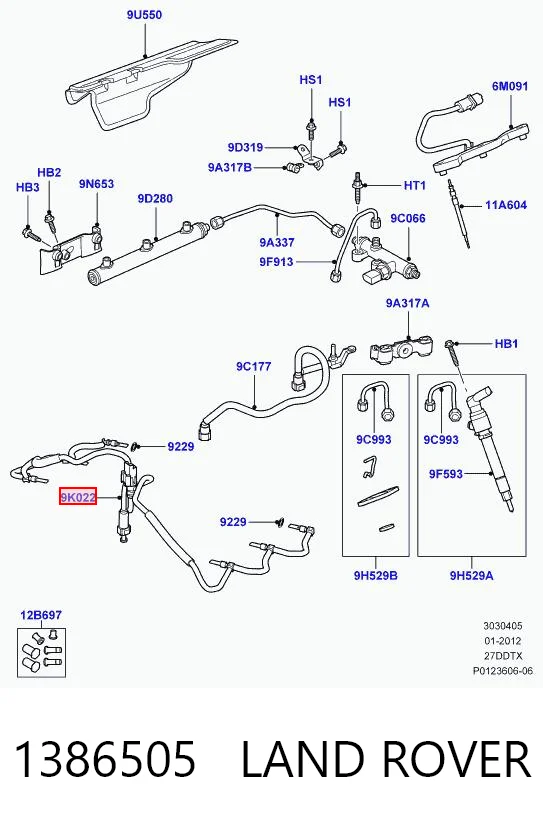 1386505 Land Rover Tubo de combustível, inverso desde os injetores