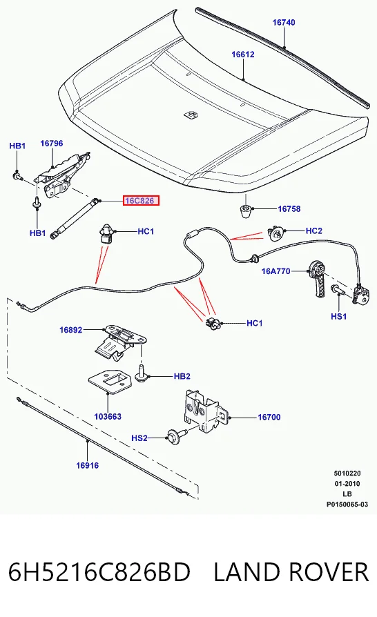 6H5216C826BD Land Rover Amortecedor da capota