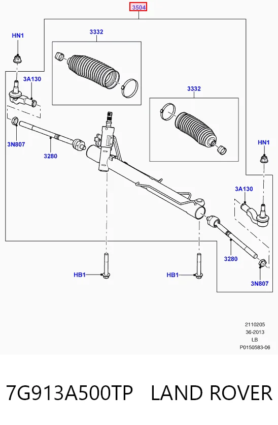 7G913A500TP Land Rover Cremalheira da direção
