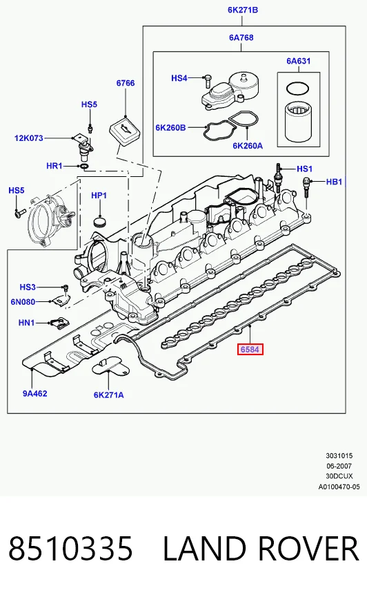 8510335 Land Rover Vedante de tampa de válvulas de motor