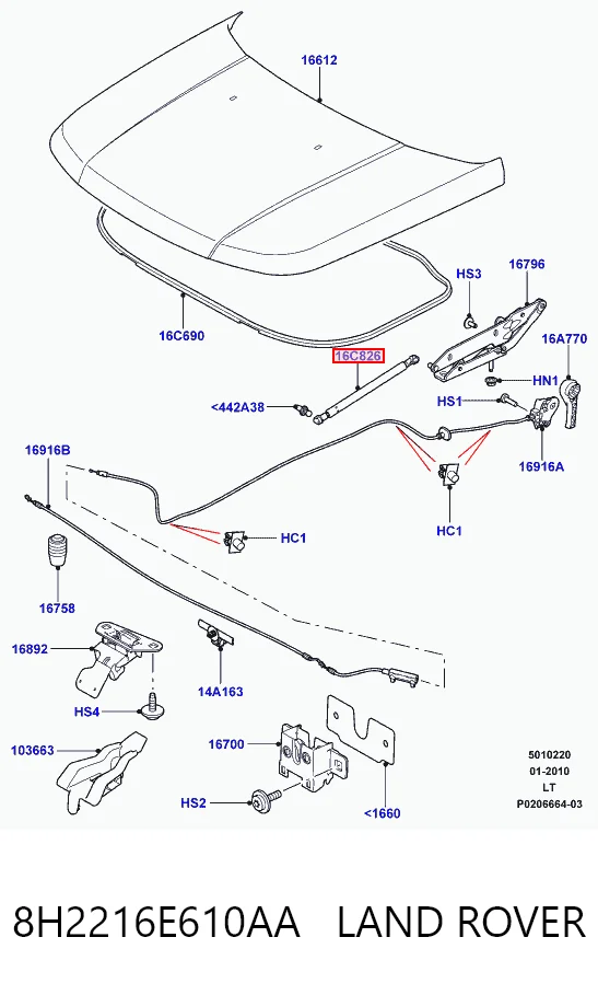 8H2216E610AA Land Rover Amortecedor da capota