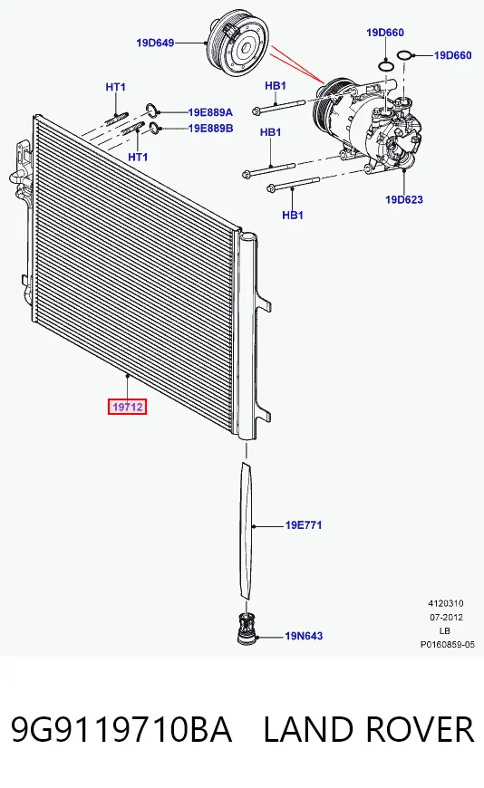 9G9119710BA Land Rover Radiador de aparelho de ar condicionado