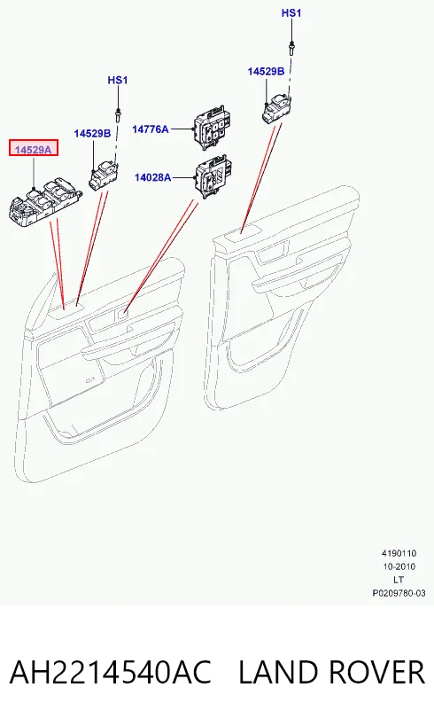 AH2214540AC Land Rover Unidade de botões dianteira esquerda de controlo de elevador de vidro