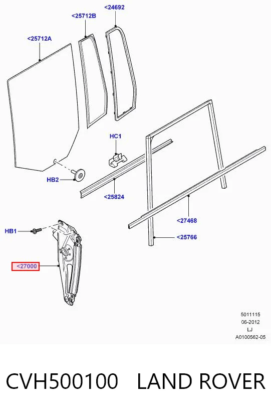 CVH500100 Land Rover Mecanismo de acionamento de vidro da porta traseira direita