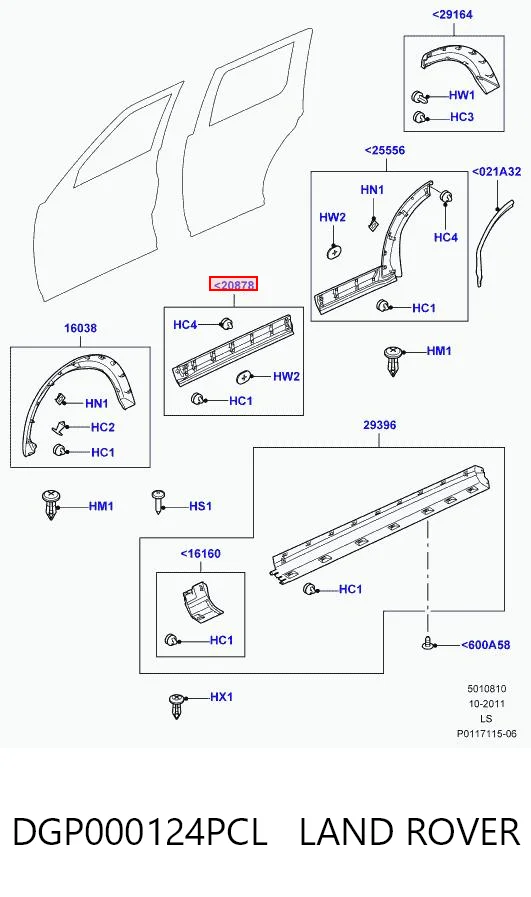 DGP000124PCL Land Rover Moldura da porta dianteira direita inferior