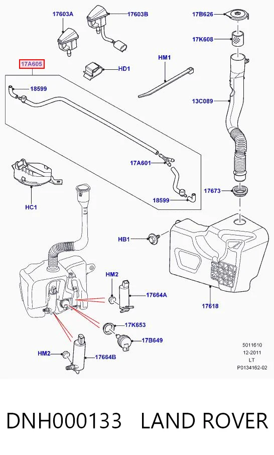 DNH000133 Land Rover Mangueira de fluido para lavador de pára-brisas