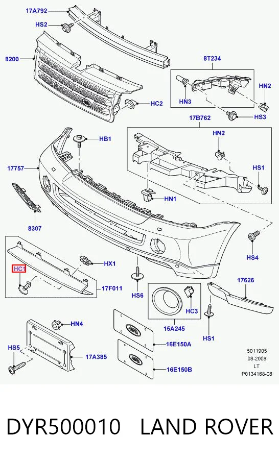 DYR500010 Land Rover Cápsula (prendedor) de fixação do pára-choque dianteiro