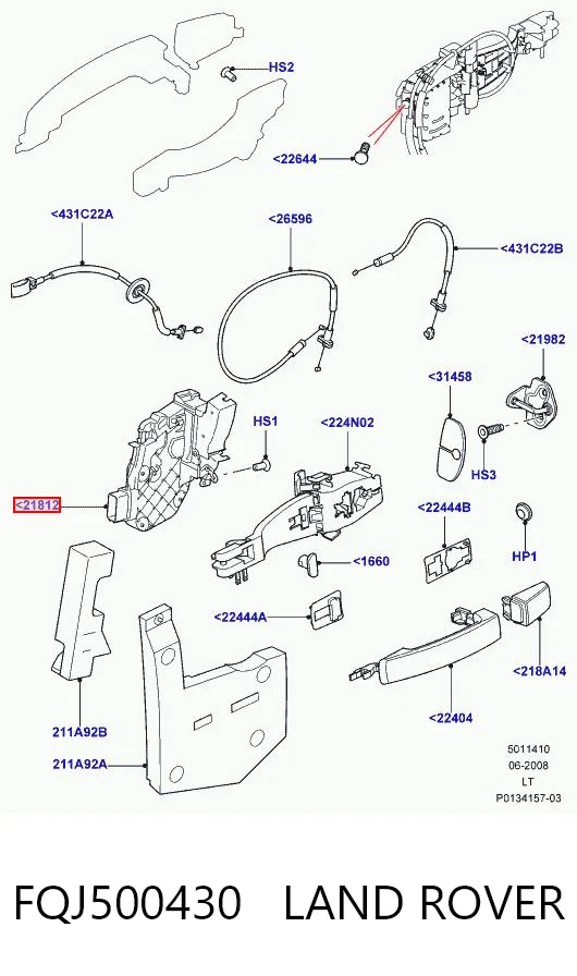 FQJ500430 Land Rover Fecho da porta dianteira esquerda
