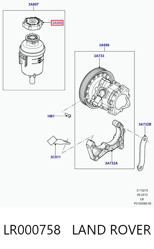 LR000758 Land Rover Tampa de tanque de bomba da Direção hidrâulica assistida