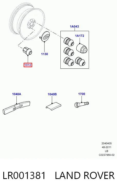 LR001381 Land Rover Porca de roda
