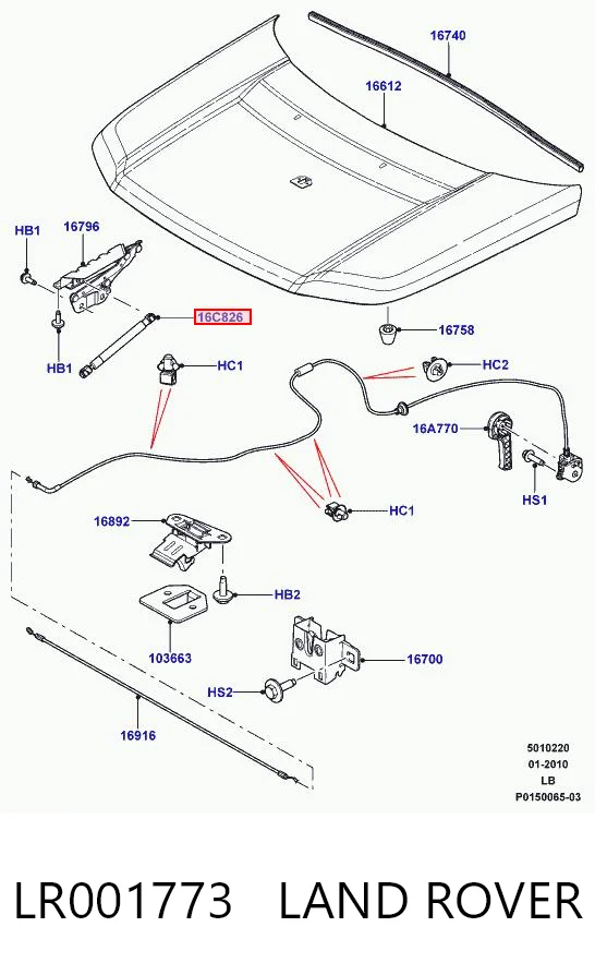 LR001773 Land Rover Amortecedor da capota