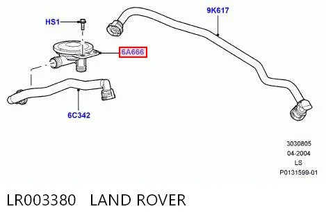 LR003380 Land Rover Válvula PCV de ventilação dos gases de cárter