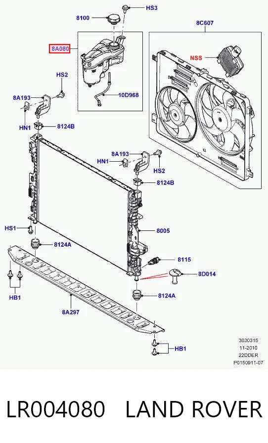 LR004080 Land Rover Tanque de expansão do sistema de esfriamento