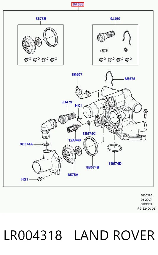 LR004318 Land Rover Caixa do termostato