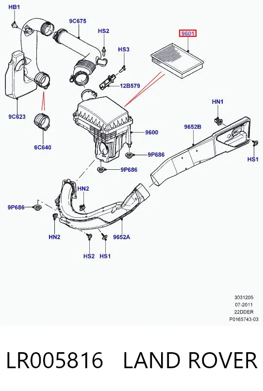 LR005816 Land Rover Filtro de ar