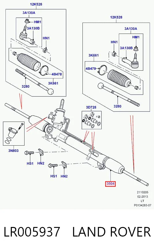 LR005937 Land Rover Cremalheira da direção