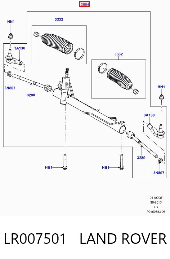 LR007501 Land Rover Cremalheira da direção