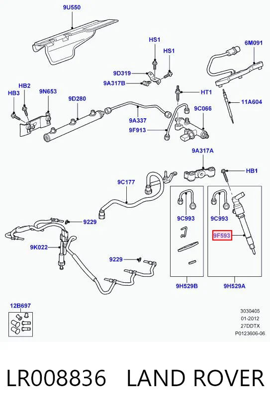 LR008836 Land Rover Injetor de injeção de combustível