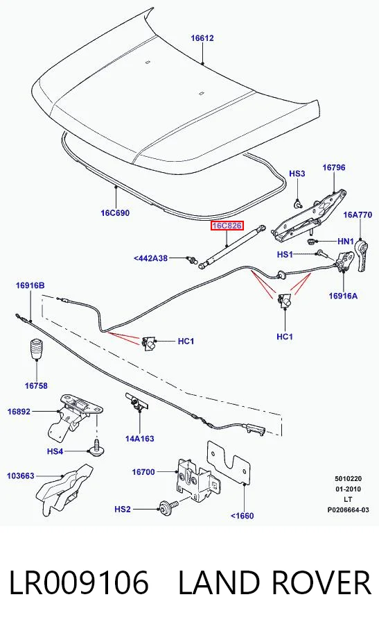 LR009106 Land Rover Amortecedor da capota