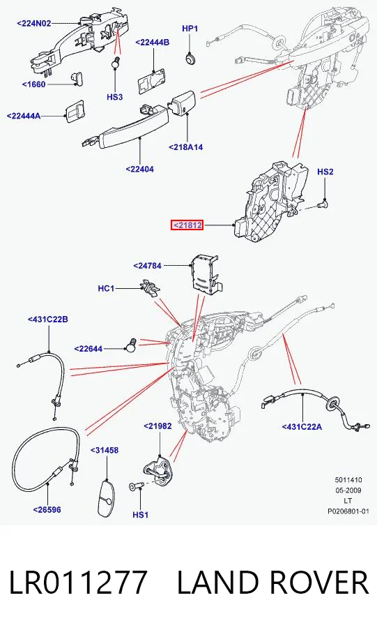 LR011277 Land Rover Fecho da porta dianteira esquerda