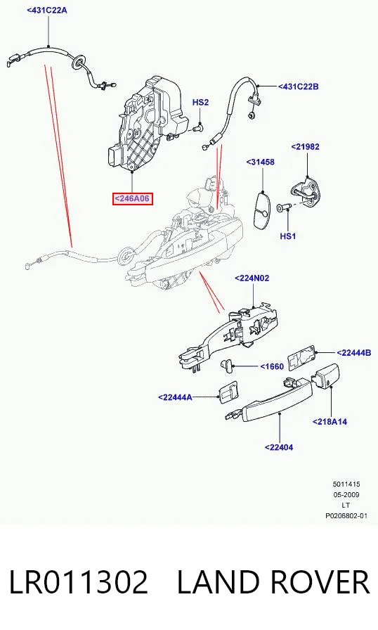 LR011302 Land Rover Fecho da porta traseira direita