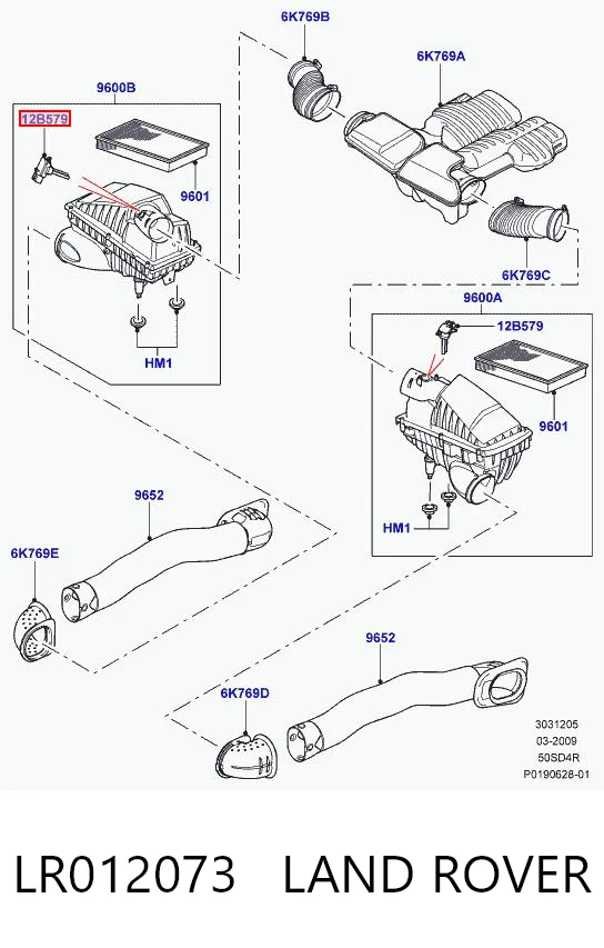 LR012073 Land Rover Sensor de fluxo (consumo) de ar, medidor de consumo M.A.F. - (Mass Airflow)