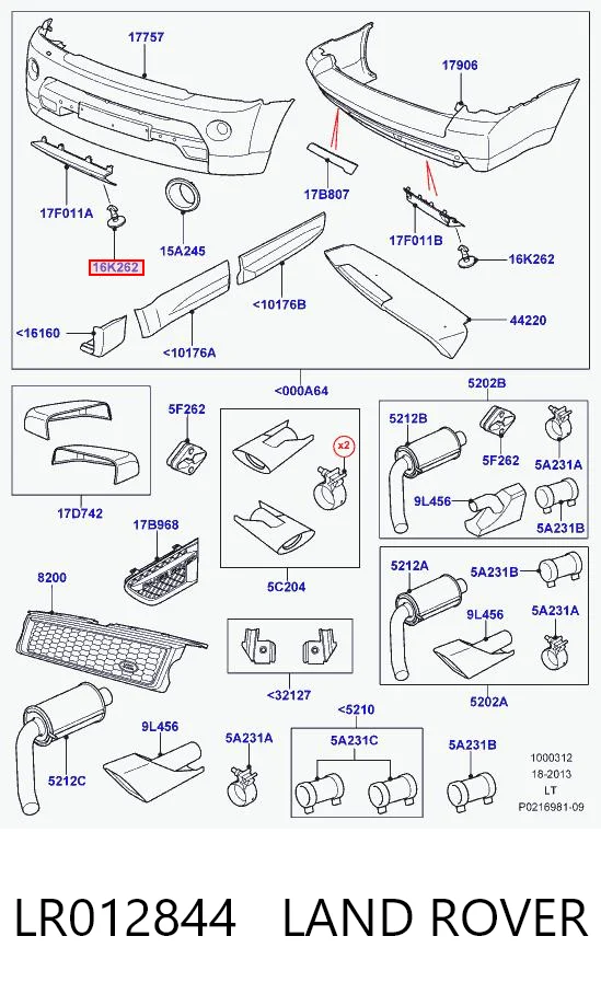 LR012844 Land Rover Cápsula (prendedor) de fixação do pára-choque dianteiro