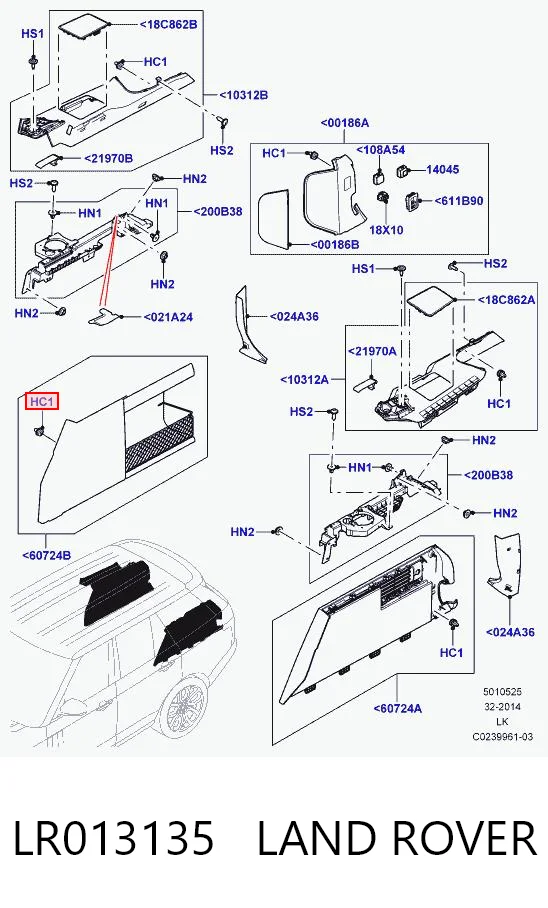 LR013135 Land Rover Cápsula (prendedor) de fixação de revestimento da porta