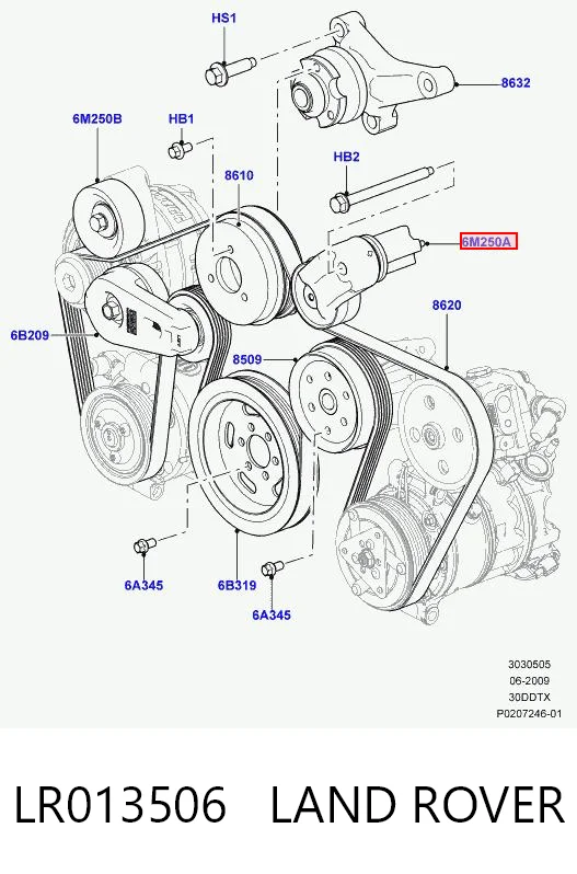 Reguladora de tensão da correia de transmissão para Land Rover Discovery IV L319