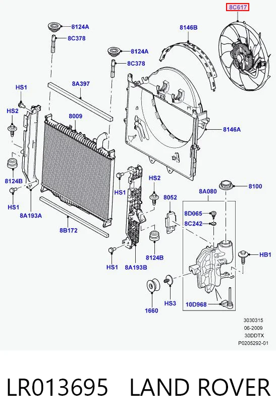 Ventilador elétrico de esfriamento montado (motor + roda de aletas) para Land Rover Range Rover SPORT I L320