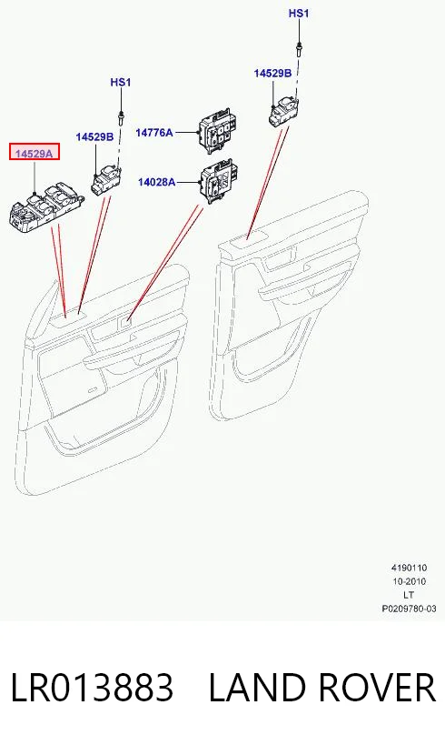 LR013883 Land Rover Unidade de botões dianteira esquerda de controlo de elevador de vidro