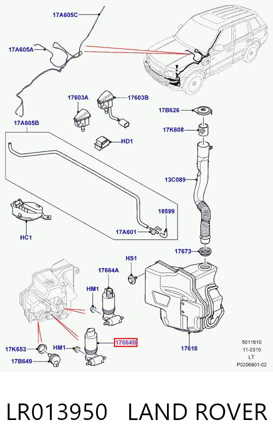 LR013950 Land Rover Bomba do motor de fluido para lavador das luzes