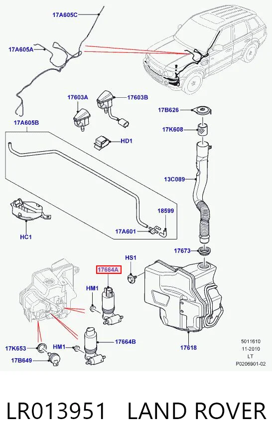 LR013951 Land Rover Bomba de motor de fluido para lavador de vidro dianteiro/traseiro