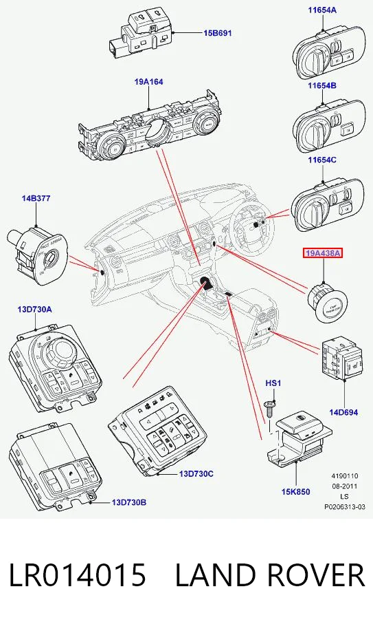 LR014015 Land Rover Botão de arranco de motor